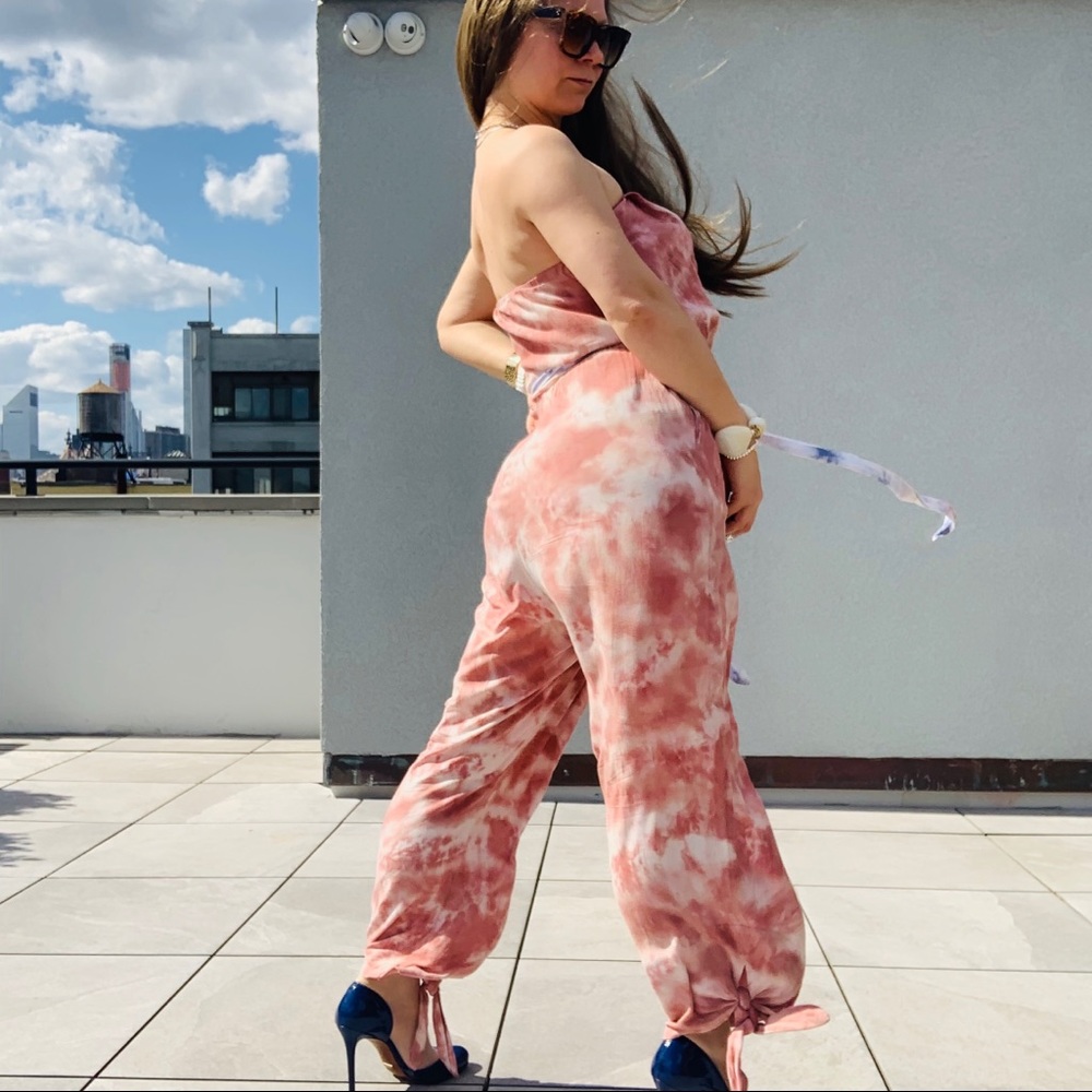 Free People Marble Abstract Cloud Camo Tie Dye Strapless Jumpsuit - Picture 12 of 16